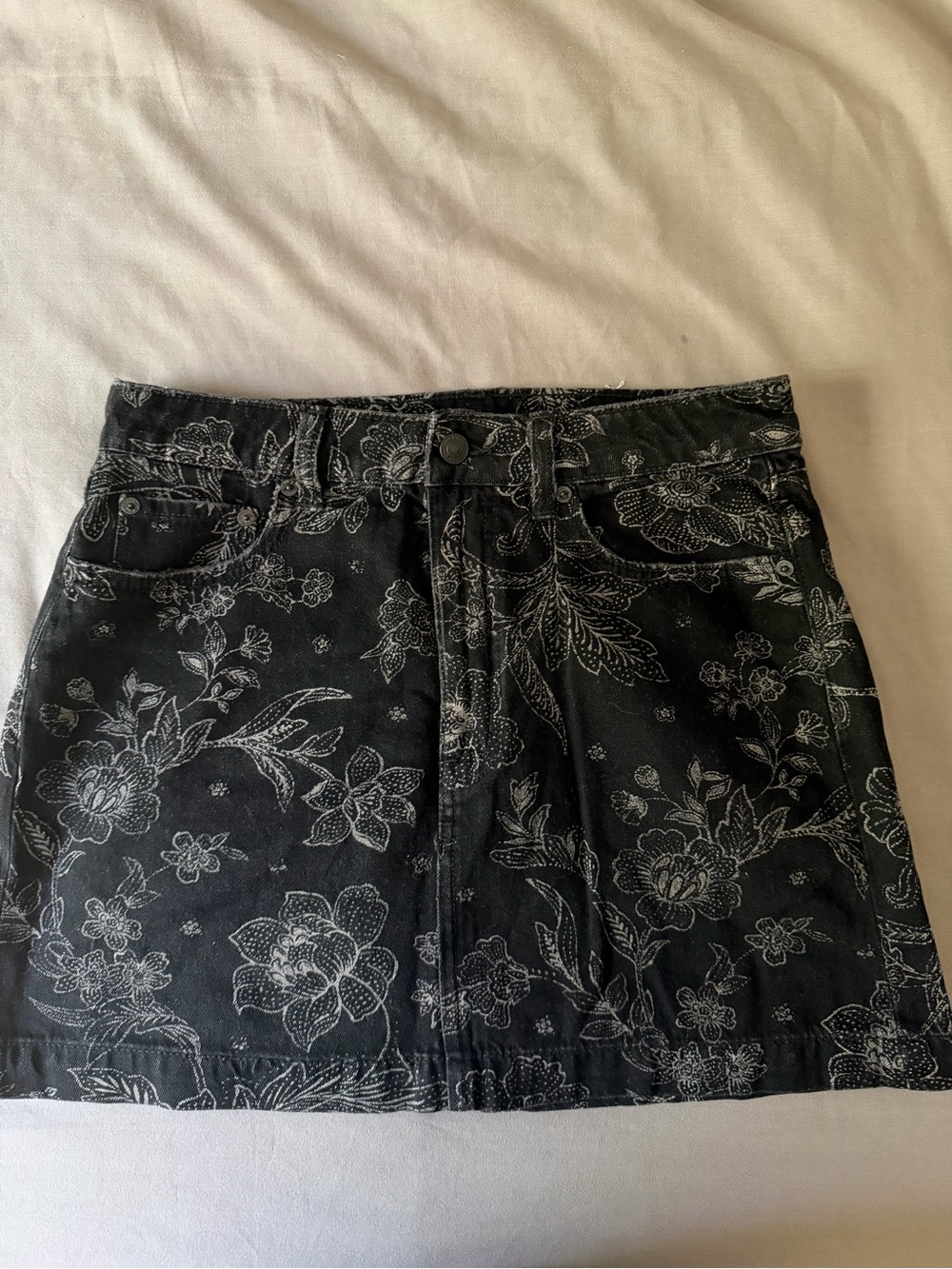 American Eagle Black Floral Mini Jean Skirt